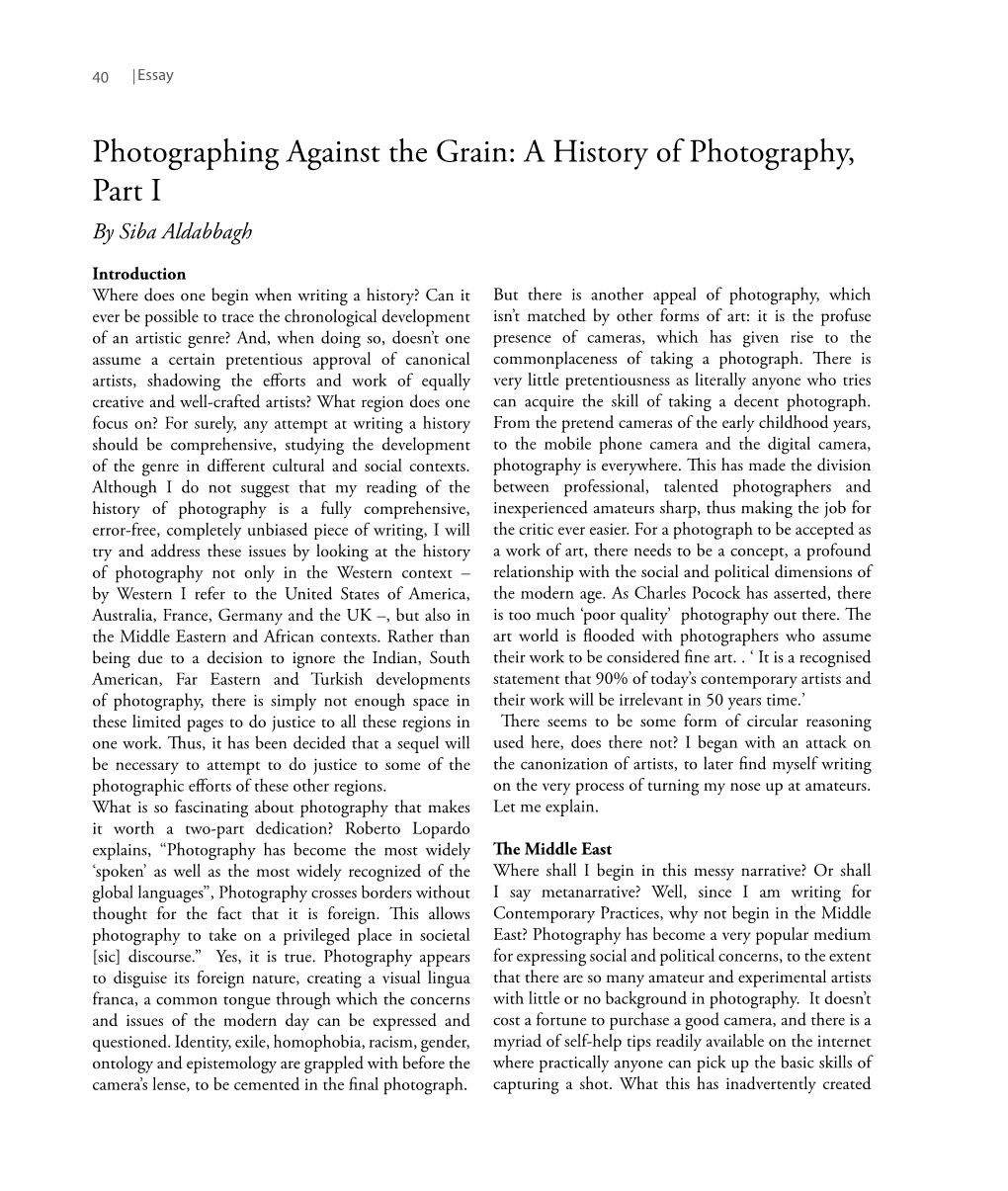 Photographing Against the Grain: a History of Photography, Part I by Siba Aldabbagh