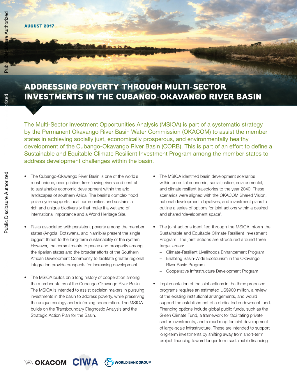 Addressing Poverty Through Multi-Sector Investments in the Cubango-Okavango River Basin