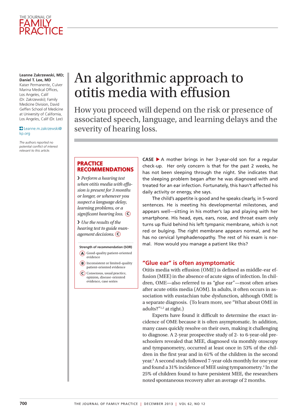 An Algorithmic Approach to Otitis Media with Effusion