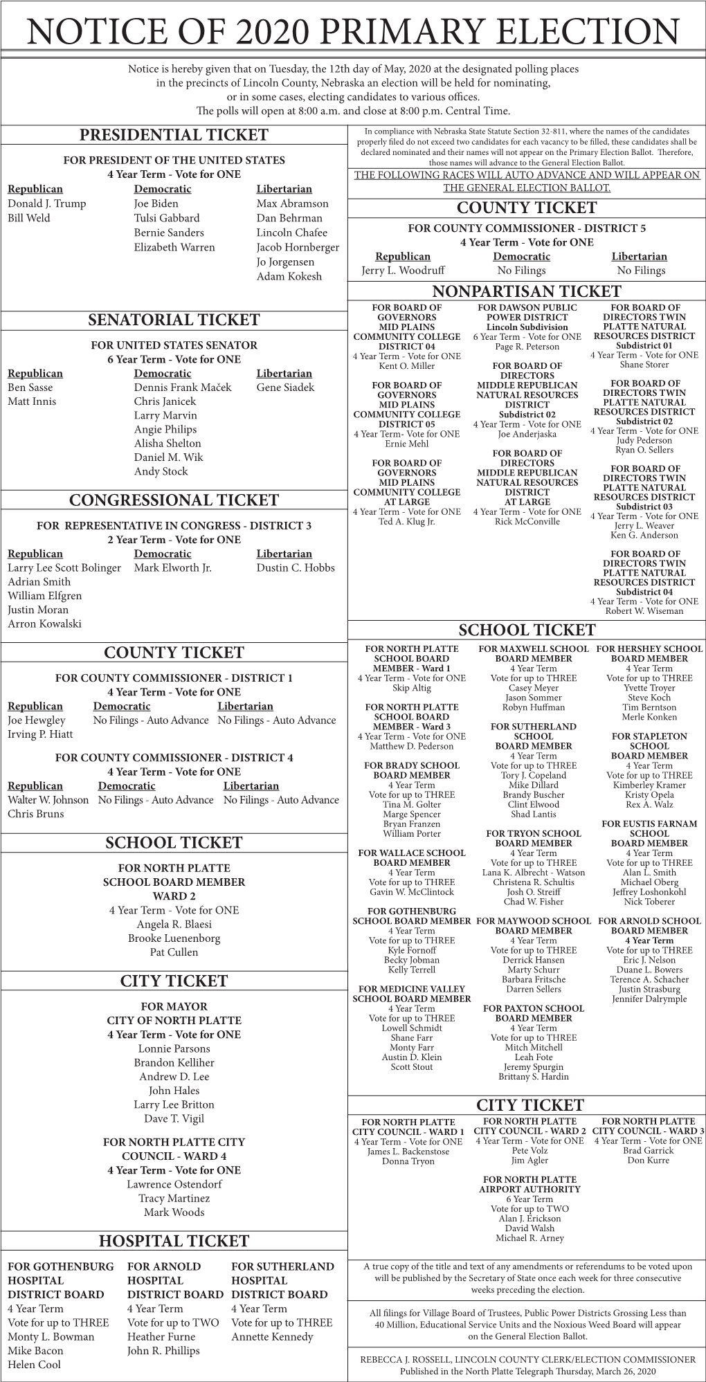 Notice of 2020 Primary Election