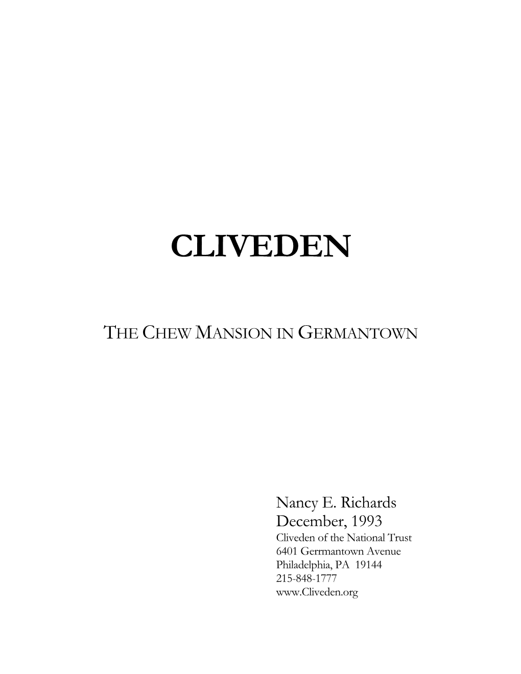 Cliveden: the Chew Mansion in Germantown
