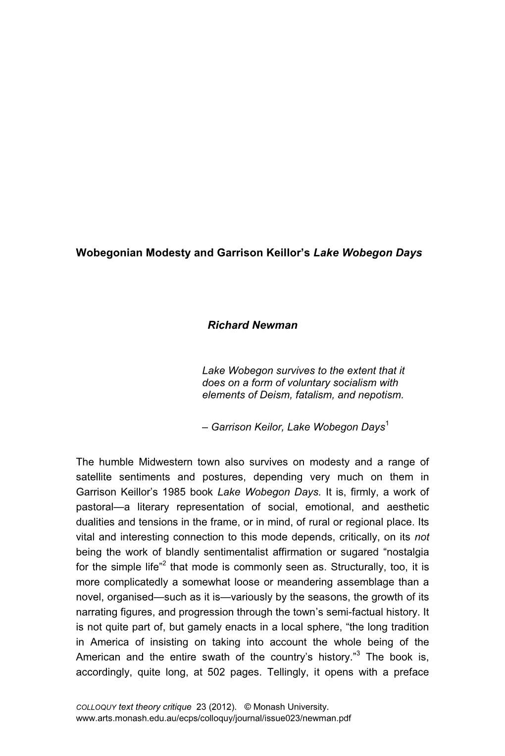 Wobegonian Modesty and Garrison Keilor's Lake Wobegon Days