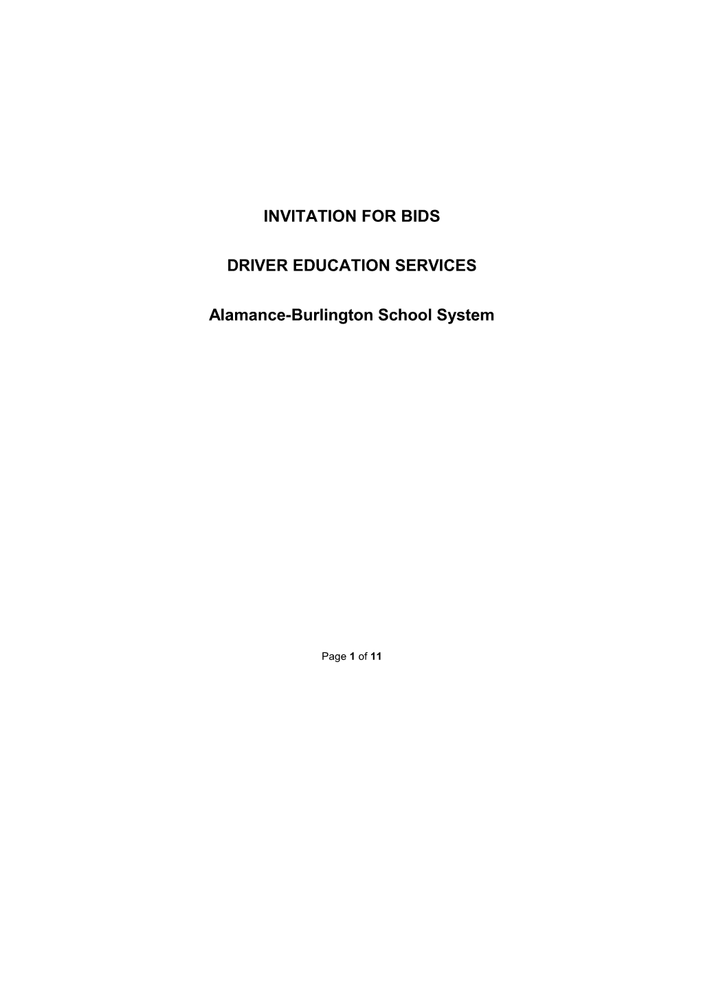 Driver Ed Invitation to Bid