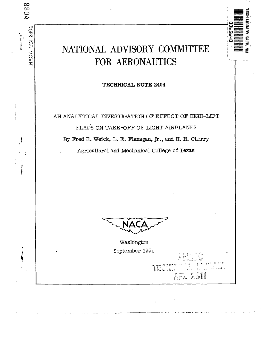 National Advisory Committee for Aeronautics —