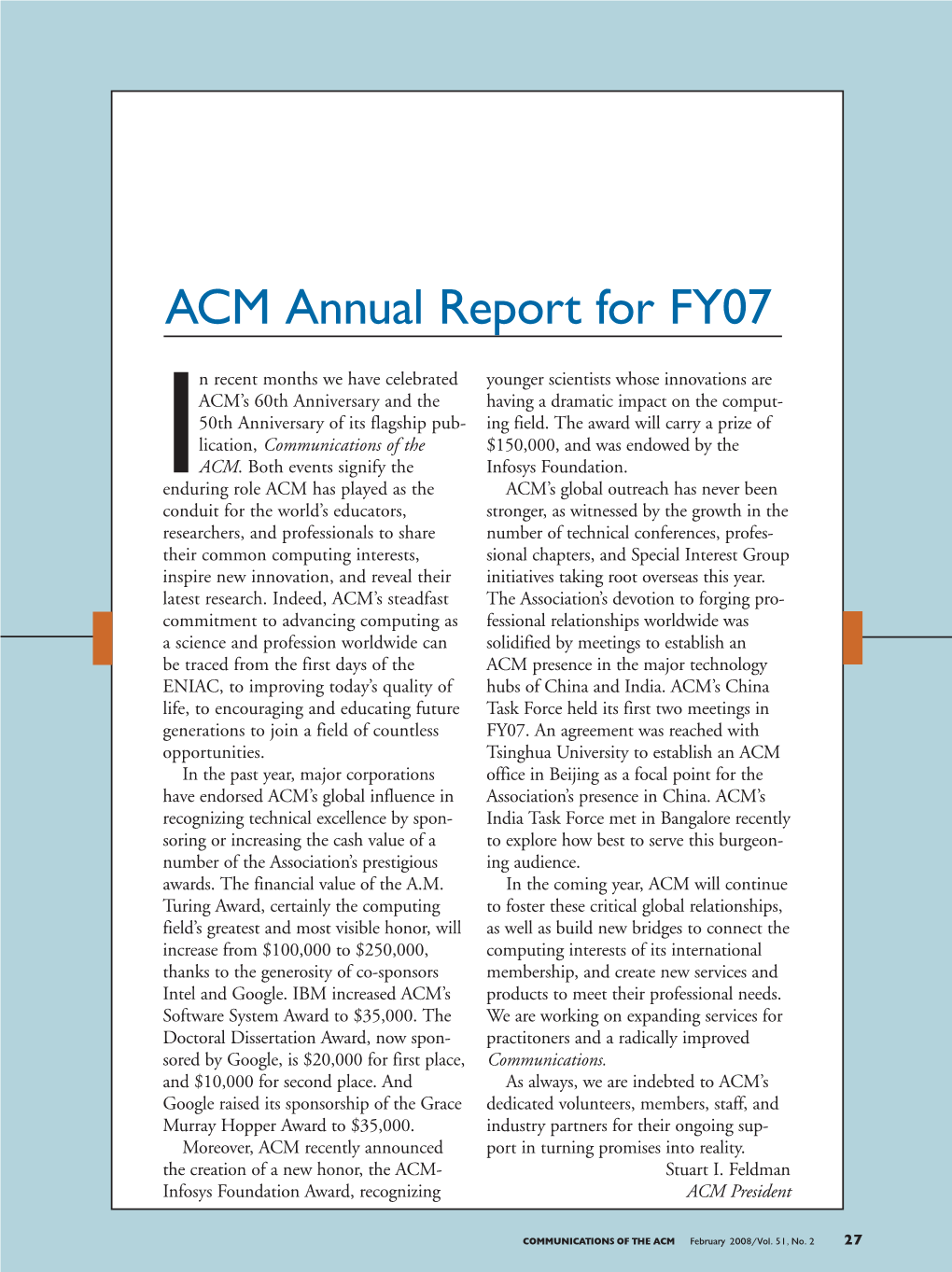 ACM Annual Report for FY07
