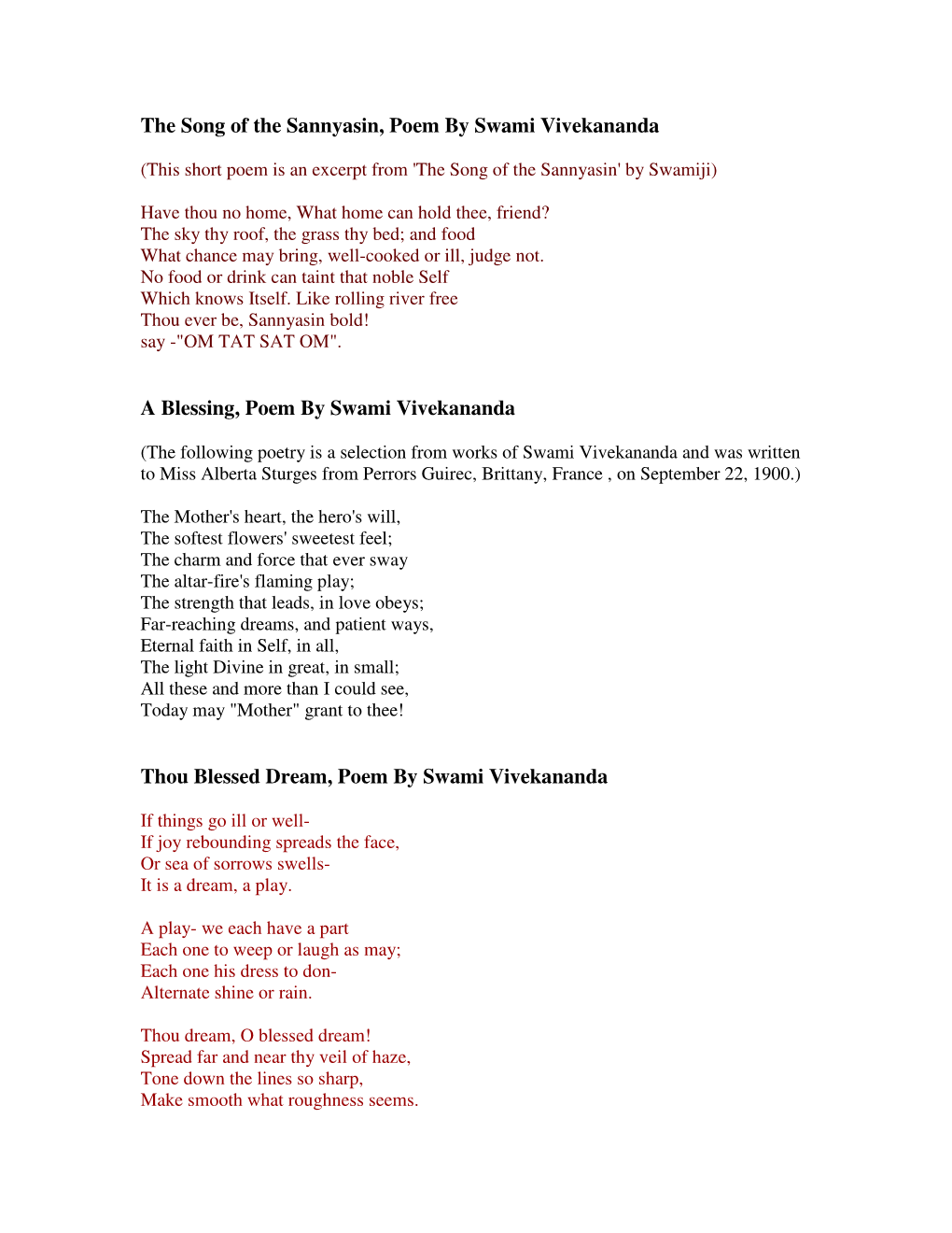 The Song of the Sannyasin, Poem by Swami Vivekananda a Blessing