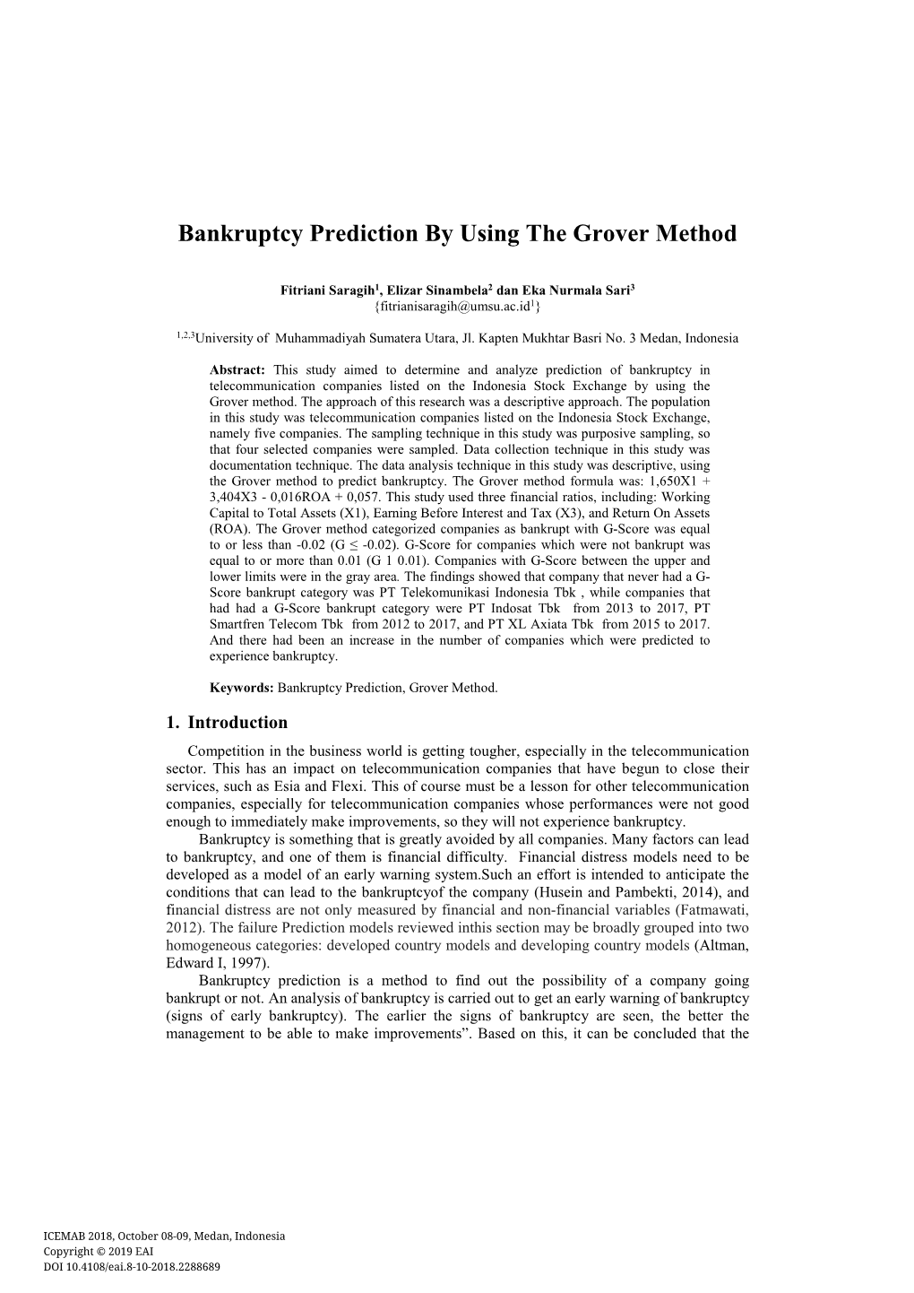 Bankruptcy Prediction by Using the Grover Method