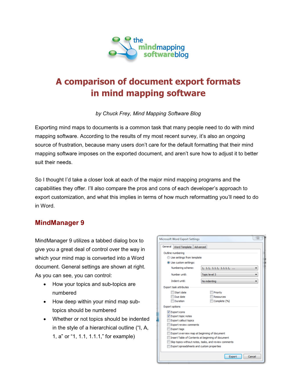 A Comparison of Document Export Formats in Mind Mapping Software