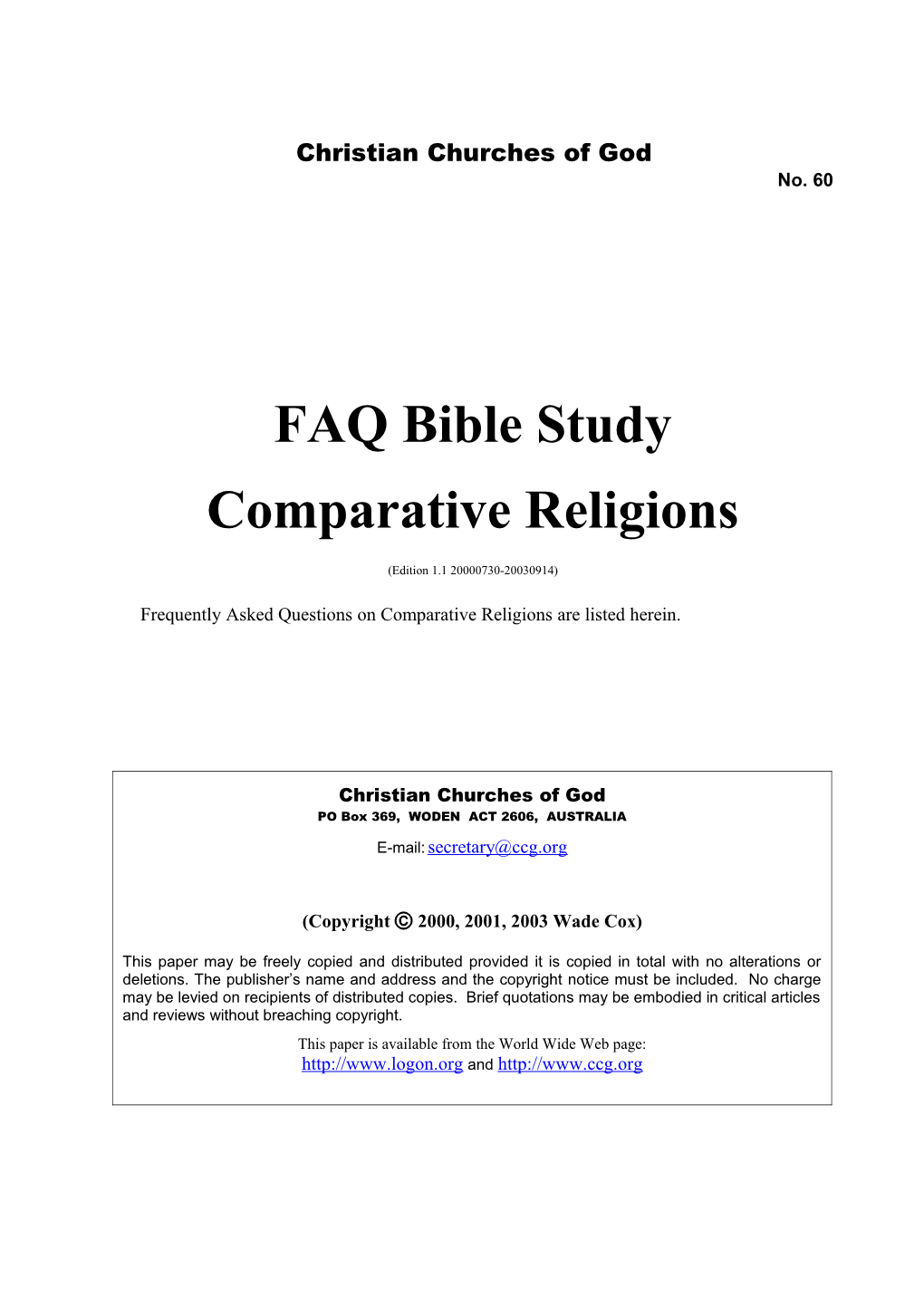 FAQ Bible Study Comparative Religions (No. 60)