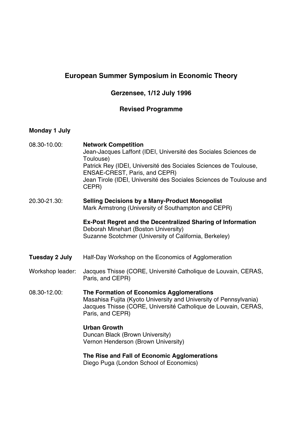 European Summer Symposium in Economic Theory