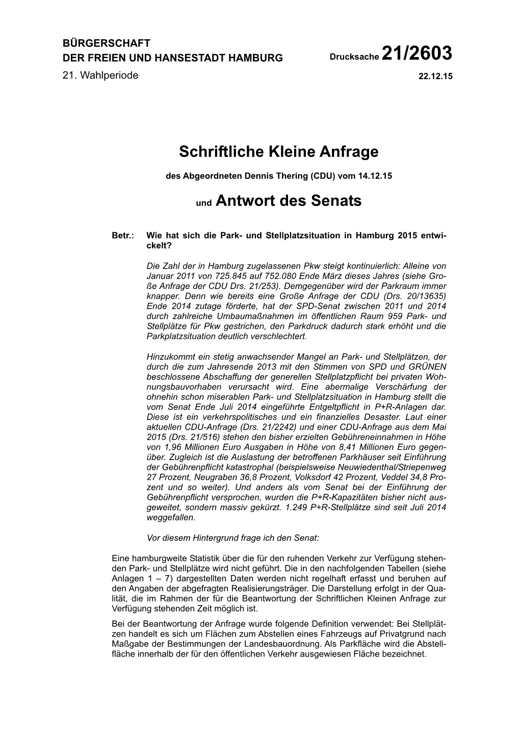 Schriftliche Kleine Anfrage Und Antwort Des Senats