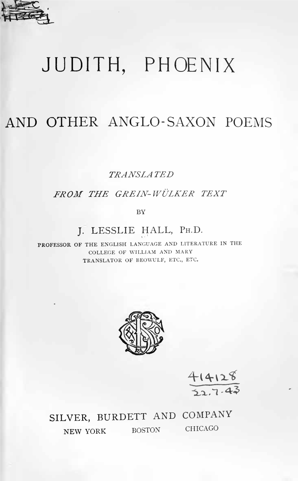 Judith, Phoenix, and Other Anglo-Saxon Poems (Extract)