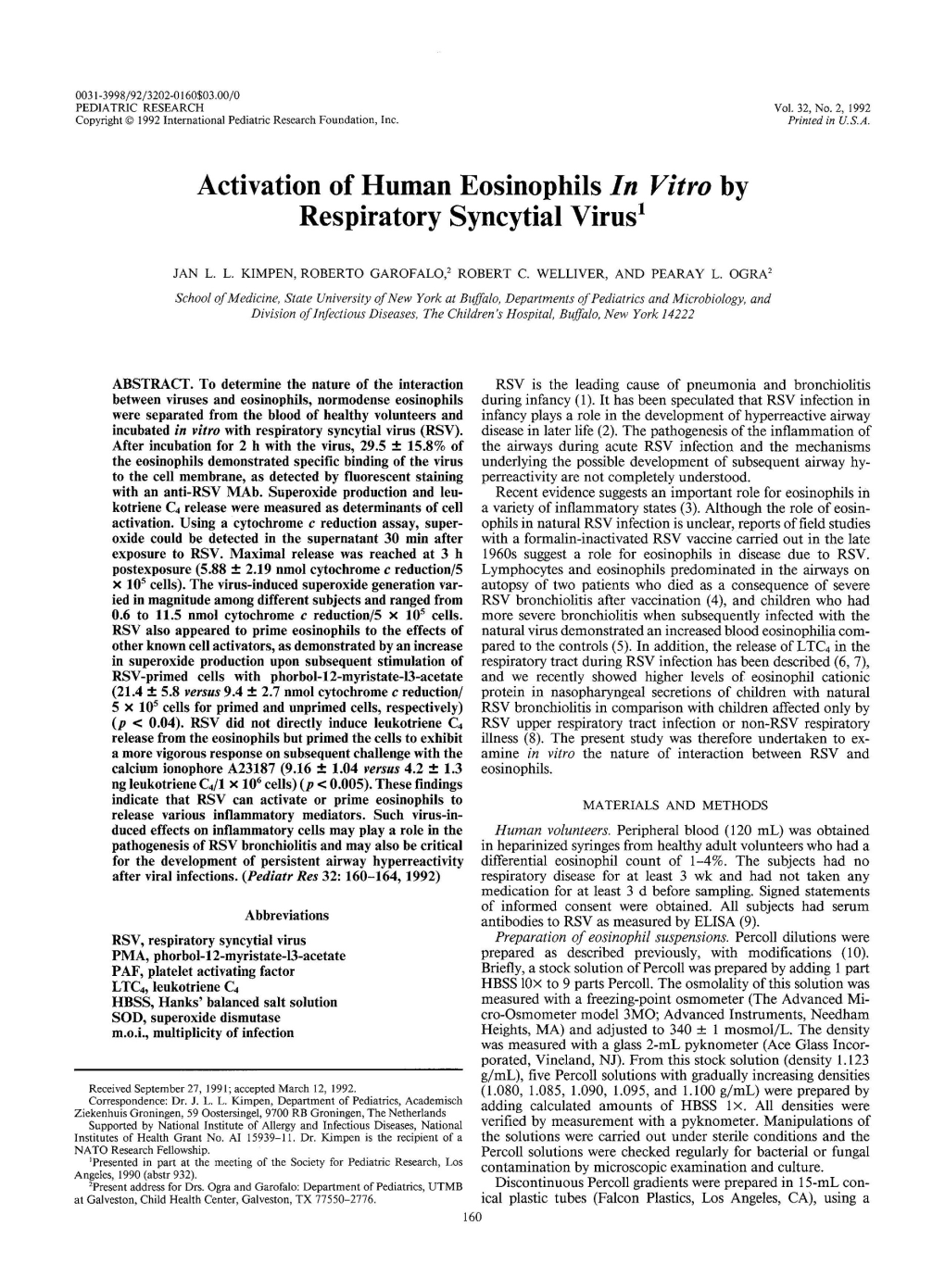 Activation of Human Eosinophils in Vitro by Respiratory Syncytial Virus'