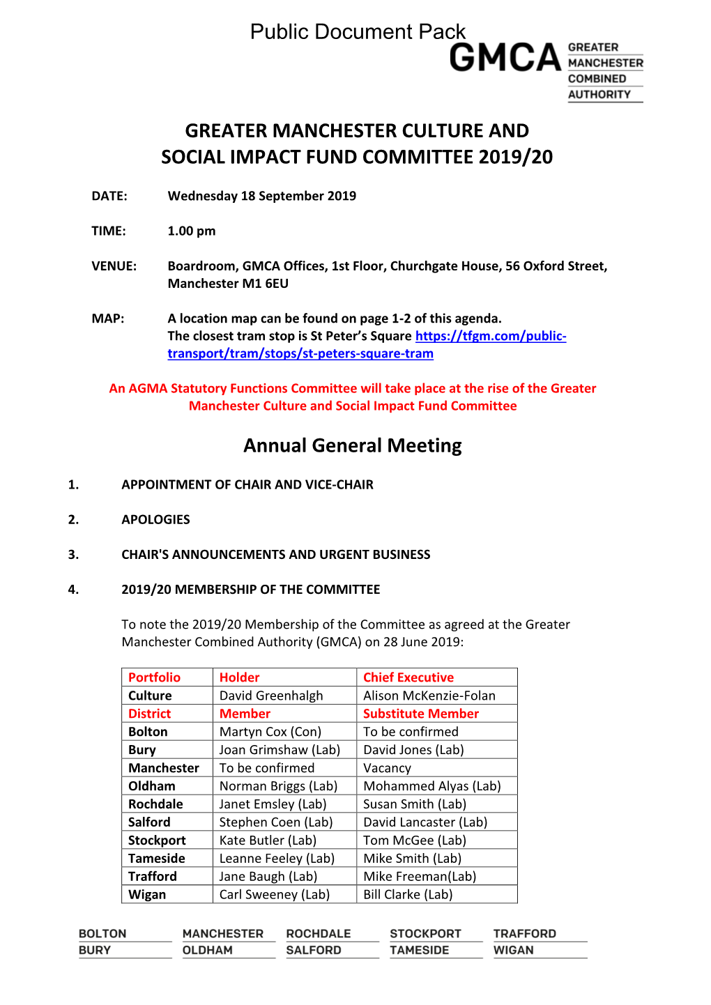 Greater Manchester Culture and Social Impact Fund Committee 2019/20