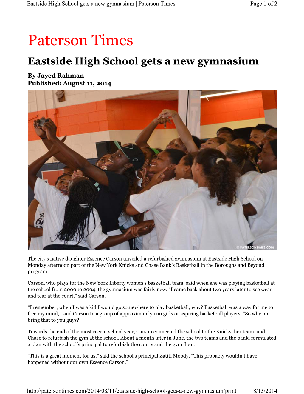 Eastside High School Gets a New Gymnasium | Paterson Times Page 1 of 2