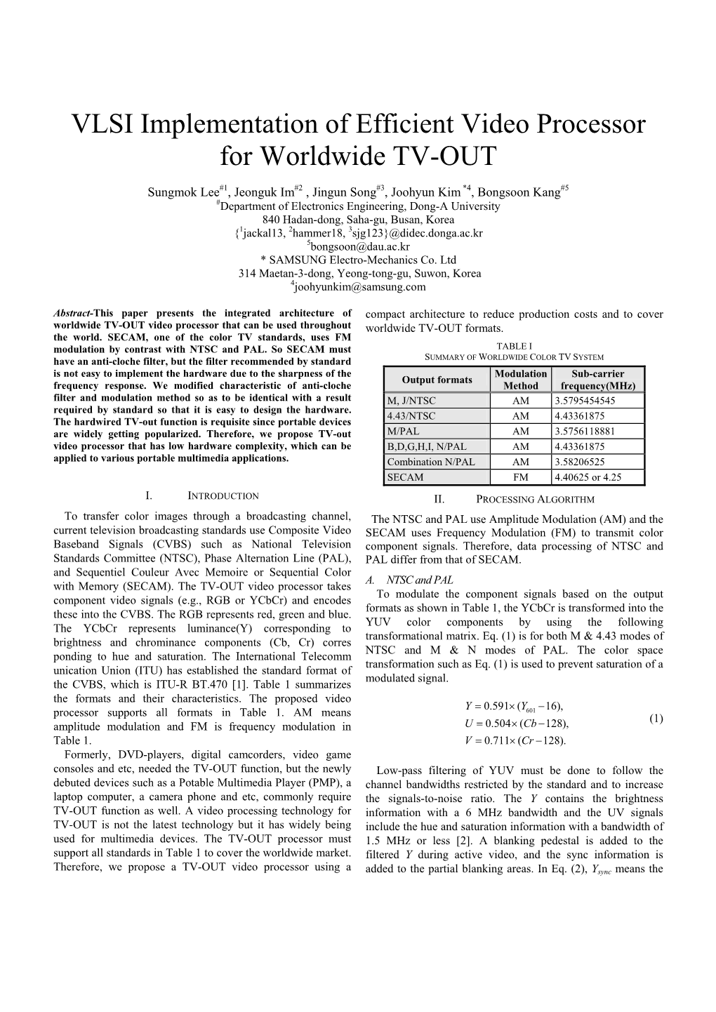 VLSI Implementation of Efficient Video Processor for Worldwide TV-OUT