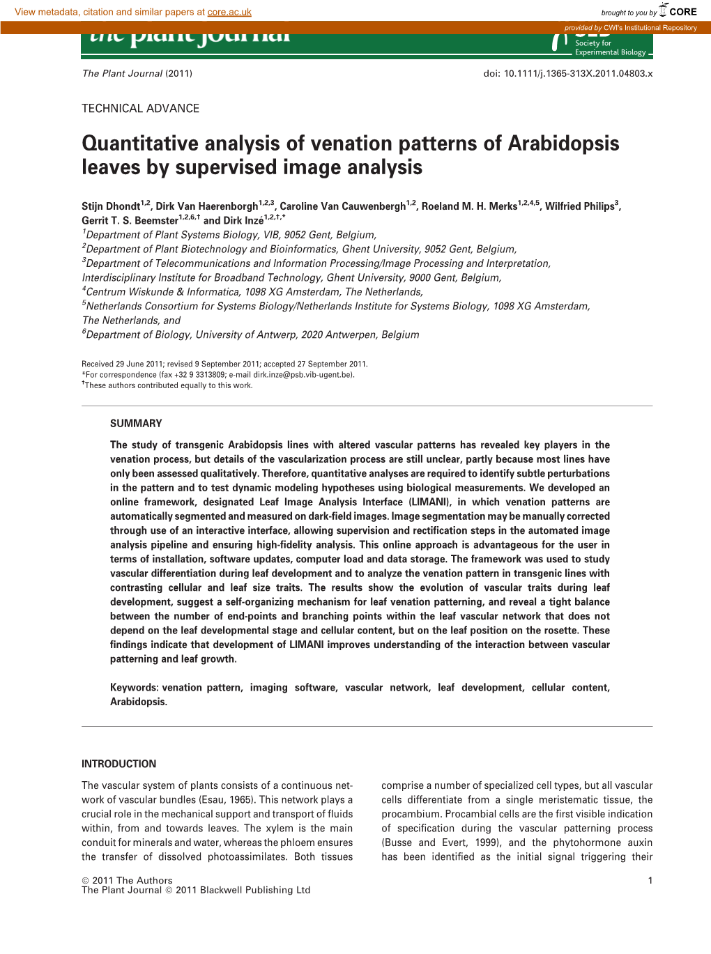 Quantitative Analysis of Venation Patterns of Arabidopsis Leaves by Supervised Image Analysis