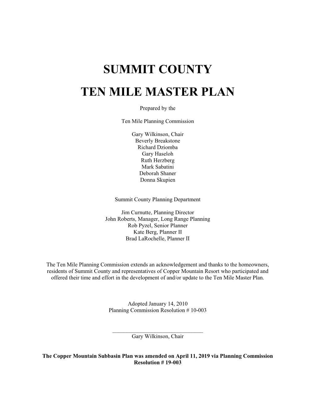Ten Mile Master Plan