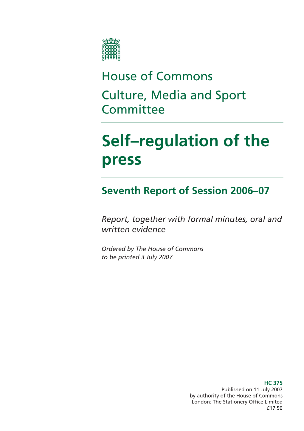 Self–Regulation of the Press