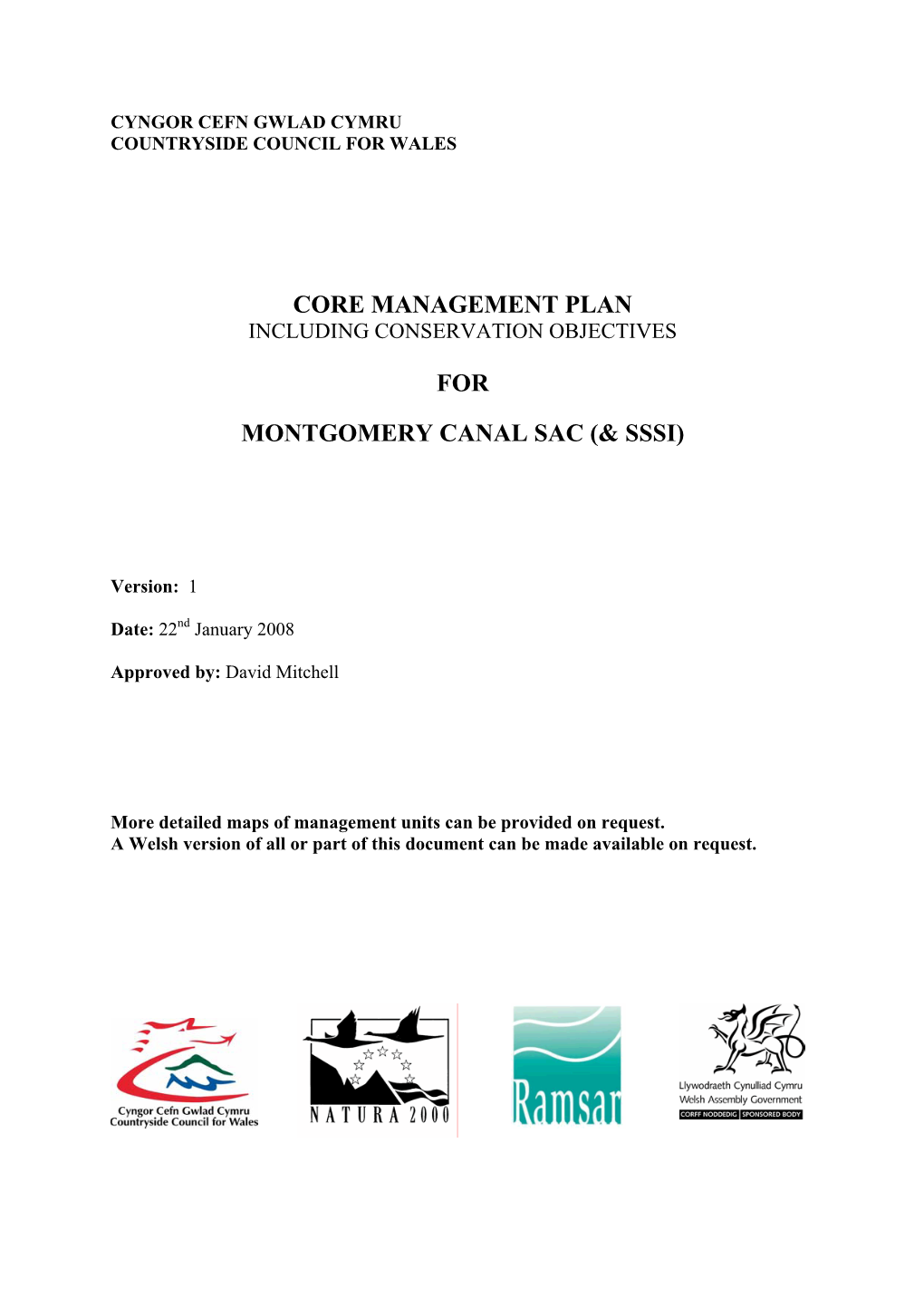 Core Management Plan for Montgomery Canal