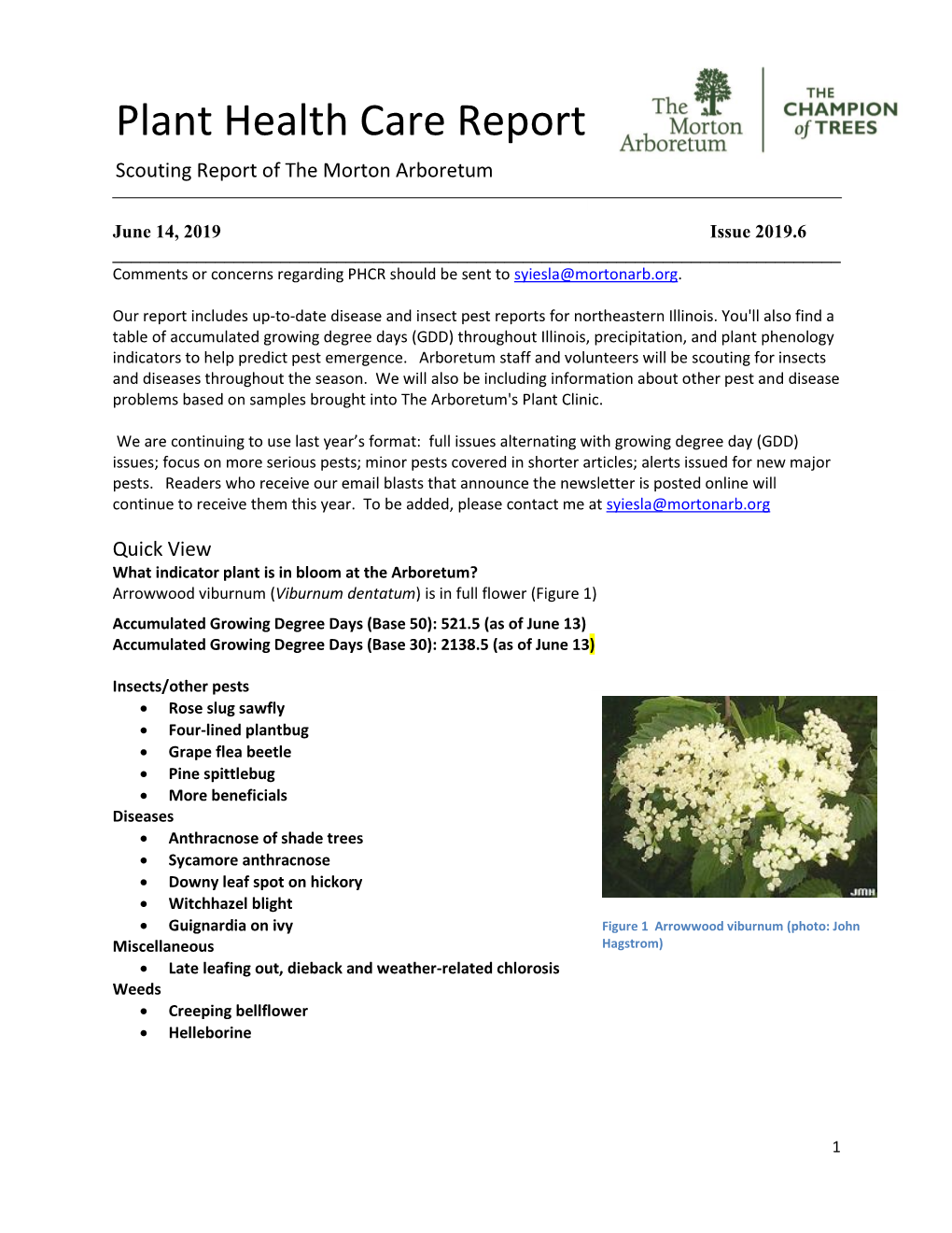 Plant Health Care Report Scouting Report of the Morton Arboretum