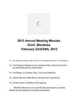2013 Annual Meeting Minutes Gimli, Manitoba February 23Rd/24Th, 2013