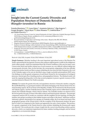 Insight Into the Current Genetic Diversity and Population Structure of Domestic Reindeer (Rangifer Tarandus) in Russia