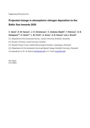 Projected Change in Atmospheric Nitrogen Deposition to the Baltic Sea Towards 2020