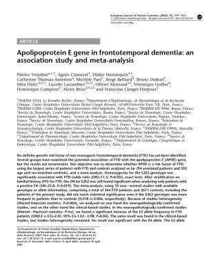 Apolipoprotein E Gene in Frontotemporal Dementia: an Association Study and Meta-Analysis
