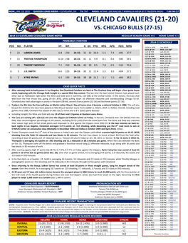 Cleveland Cavaliers (21-20) Vs