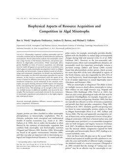 Biophysical Aspects of Resource Acquisition and Competition in Algal Mixotrophs