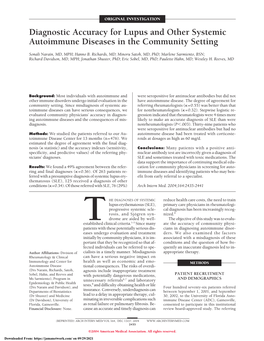 Diagnostic Accuracy for Lupus and Other Systemic Autoimmune Diseases in the Community Setting
