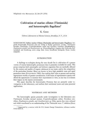 Cultivation of Marine Ciliates (Tintinnida) and Heterotrophic Flagellates:"