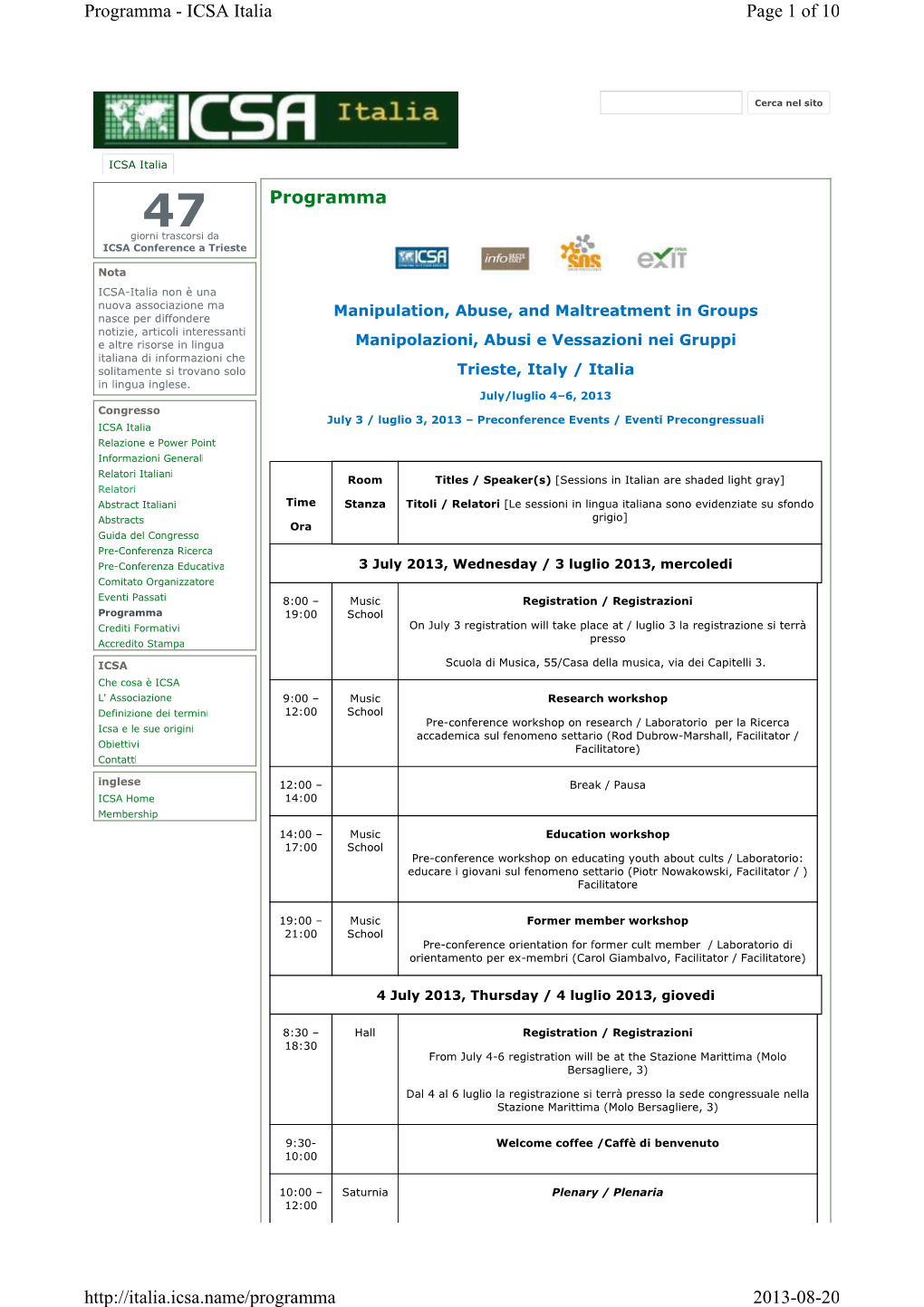 Programma - ICSA Italia Page 1 of 10