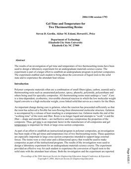 Gel Time and Temperature for Two Thermosetting Resins