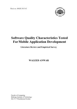 Software Quality Characteristics Tested for Mobile Application Development