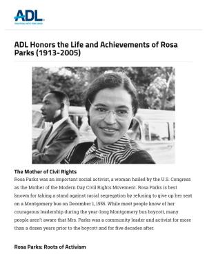 ADL Honors the Life and Achievements of Rosa Parks (1913-2005)