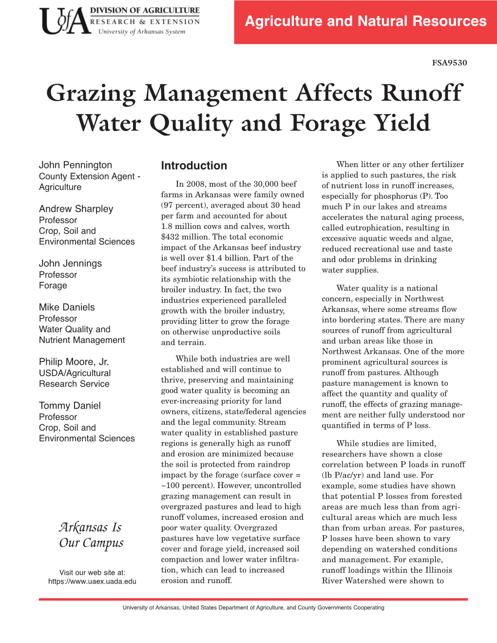 Grazing Management Affects Runoff Water Quality and Forage Yield