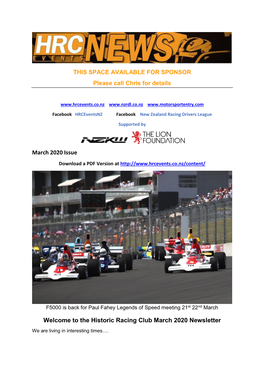 March 2020 Issue Welcome to the Historic Racing Club March 2020