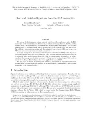 Short and Stateless Signatures from the RSA Assumption