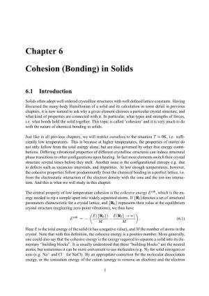 Chapter 6 Cohesion (Bonding) in Solids