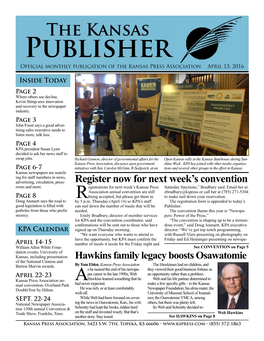 Kansas Publisher Official Monthly Publication of the Kansas Press Association April 13, 2016