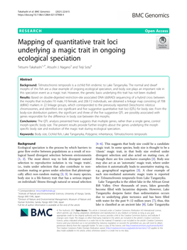 Mapping of Quantitative Trait Loci Underlying a Magic Trait in Ongoing Ecological Speciation Tetsumi Takahashi1,2*, Atsushi J