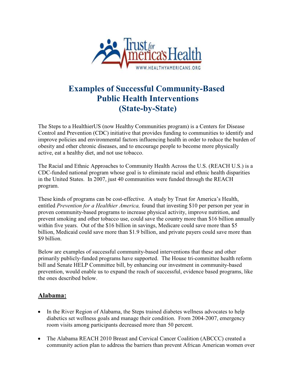 Successful Community-Based Public Health Interventions (State-By-State)