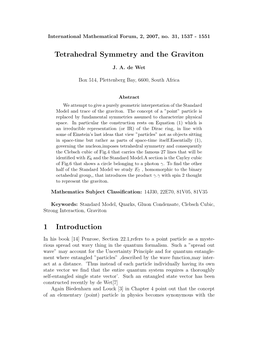Tetrahedral Symmetry and the Graviton 1 Introduction