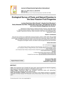 Ecological Survey of Pests and Natural Enemies in the Sour Passion Fruit Progenies