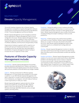 Features of Elevate Capacity Management Include