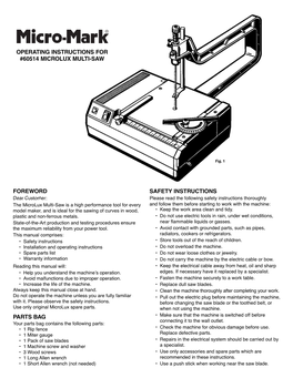 Operating Instructions for #60514 Microlux Multi-Saw