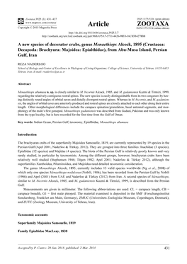 (Crustacea: Decapoda: Brachyura: Majoidea: Epialthidae), from Abu-Musa Island, Persian Gulf, Iran