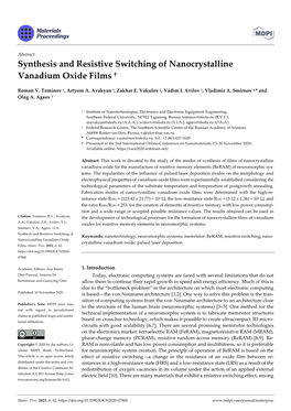 Synthesis and Resistive Switching of Nanocrystalline Vanadium Oxide Films †